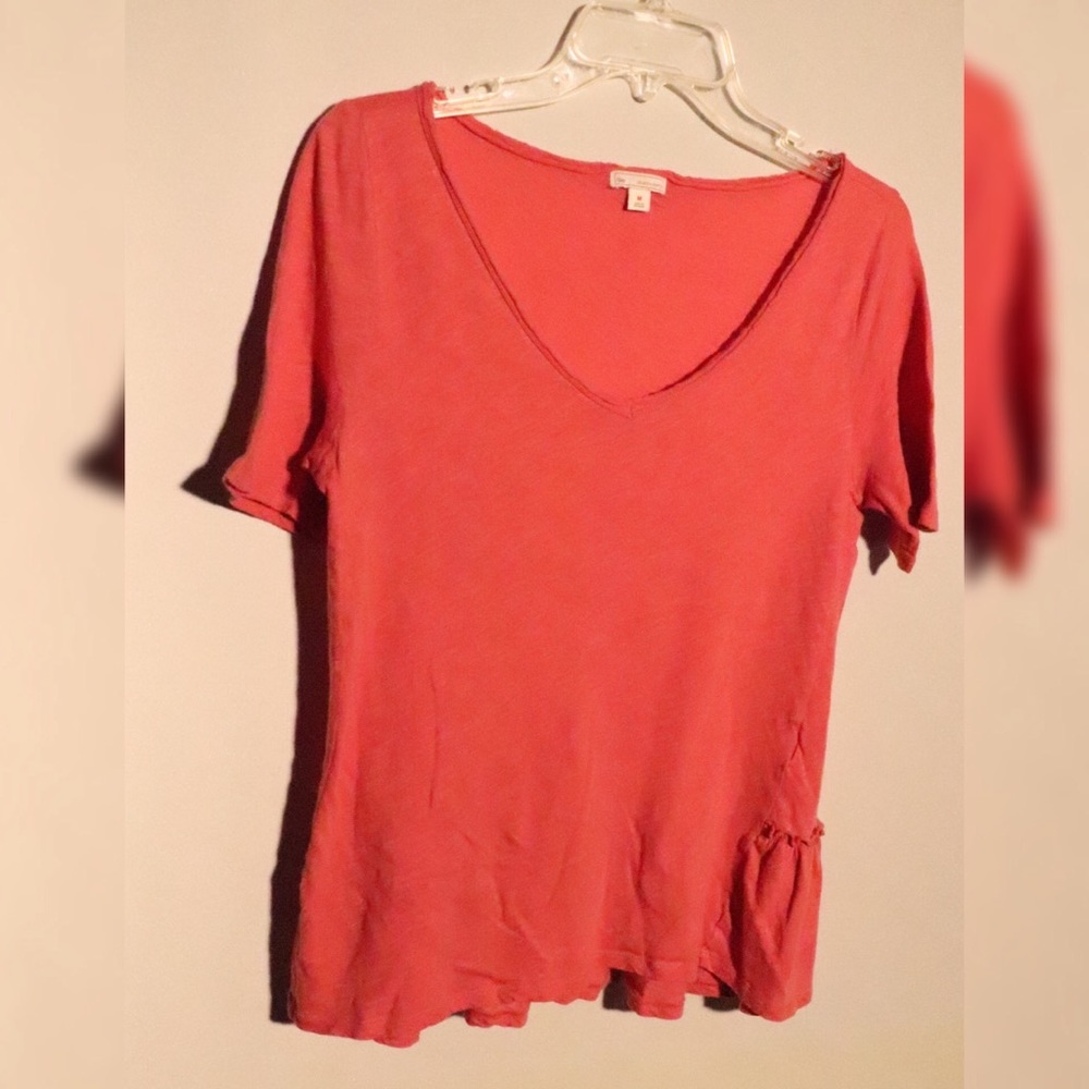 Gap Salmon Low-cut Distressed Short Sleeve Top